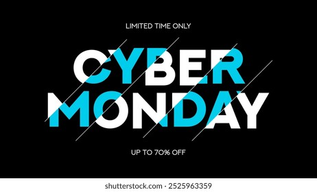 Cyber Monday Sale banner template. Modern minimal blue and white text symbol of Cyber Monday Sale with discount offer. Design template for Cyber Monday, promotion, advertising and social media ad.