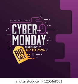 Cyber Monday Sale banner with trendy geometric background. Vector illustration.