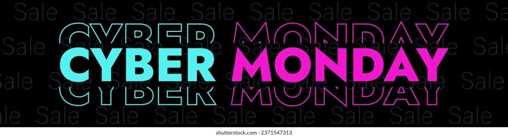 Cyber Monday Sale banner Typography Isolated on Black Background in Modern Futuristic Neon Style. Creative Web Banner Design Template for Social Media Post, Tech or Fashion Special Offer