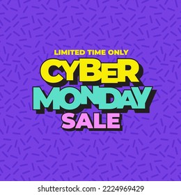 Cyber monday sale banner vector illustration wit retro style 90's design for media promotion and social media business