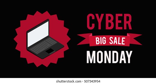 Cyber monday sale banner witn black background.Vector illustration graphic.