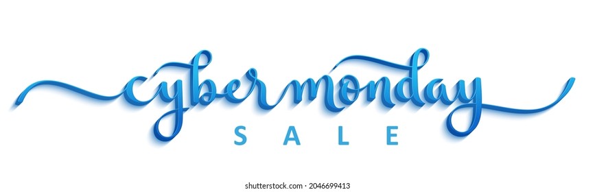 CYBER MONDAY SALE blue vector brush calligraphy banner with swashes on white background