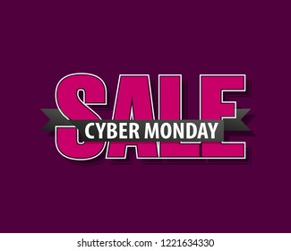 Cyber monday sale calligraphy banner. Written letter cyber monday sale poster. Advertising design illustration. Flat ribbon cyber monday sale lettering banner. Seasonal holidays discounts promo offer