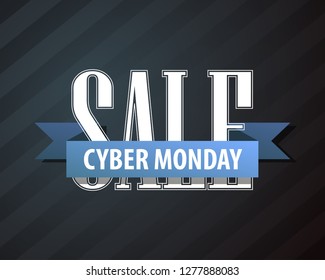 Cyber monday sale calligraphy banner. Written letter cyber monday sale poster. Advertising design illustration. Flat ribbon cyber monday sale lettering banner. Seasonal holidays discounts promo offer