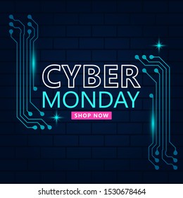 Cyber monday sale with circuit board background. Promotional online sale event. vector illustration