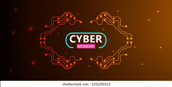 Cyber monday sale with circuit board background. Promotional online sale event. vector illustration