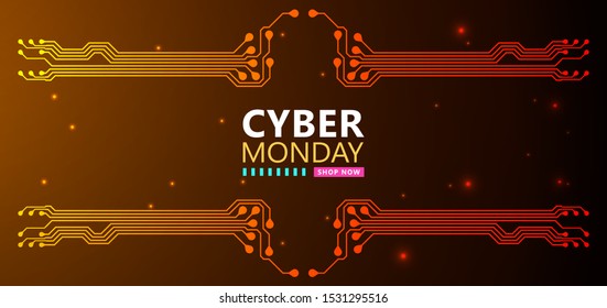 Cyber monday sale with circuit board background. Promotional online sale event. vector illustration