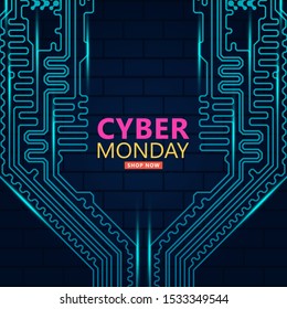 Cyber monday sale with circuit board background. Promotional online sale event. vector illustration