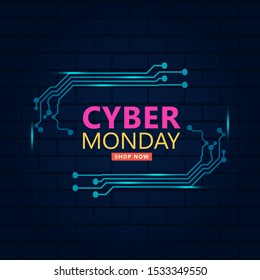 Cyber monday sale with circuit board background. Promotional online sale event. vector illustration
