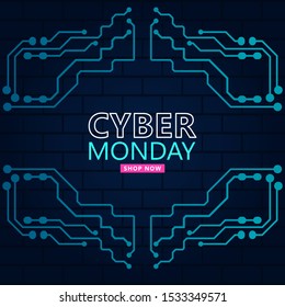Cyber monday sale with circuit board background. Promotional online sale event. vector illustration