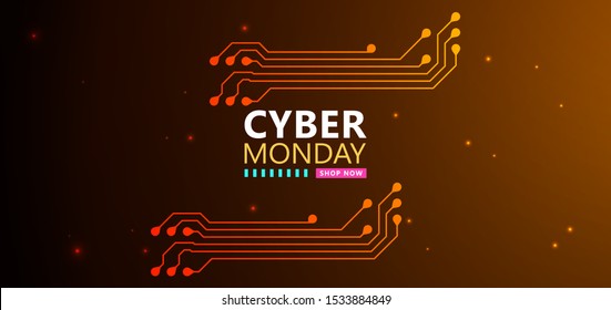 Cyber monday sale with circuit board background. Promotional online sale event. vector illustration