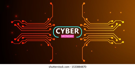 Cyber monday sale with circuit board background. Promotional online sale event. vector illustration