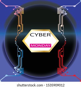 Cyber monday sale with circuit board background. Promotional online sale event. vector illustration