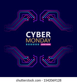 Cyber monday sale with circuit board background. Vector illustration 
