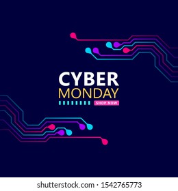 Cyber monday sale with circuit board background. Vector illustration 