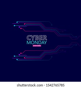 Cyber monday sale with circuit board background. Vector illustration 