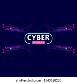Cyber monday sale with circuit board background. Vector illustration 