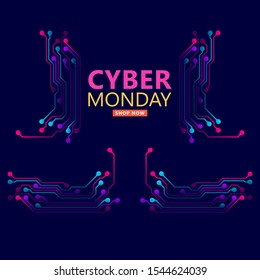Cyber monday sale with circuit board background. Vector illustration