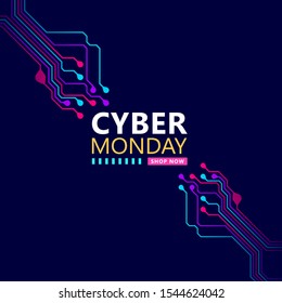 Cyber monday sale with circuit board background. Vector illustration