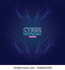 Cyber monday sale with circuit board background. Modern design.Vector illustration