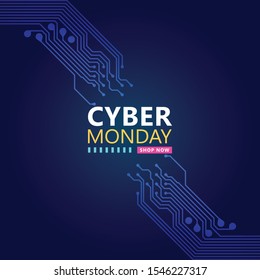 Cyber monday sale with circuit board background. Modern design.Vector illustration