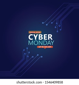 Cyber monday sale with circuit board background. Modern design.Vector illustration