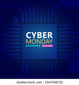 Cyber monday sale with circuit board background. Modern design.Vector illustration