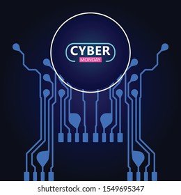 Cyber monday sale with circuit board background. Modern design.Vector illustration