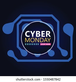 Cyber monday sale with circuit board background. Modern design.Vector illustration