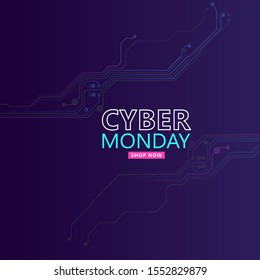 Cyber monday sale with circuit board background. Modern design.Vector illustration