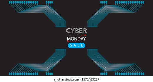 Cyber monday sale with circuit board background. Promotional online sale event. vector illustration
