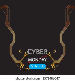 Cyber monday sale with circuit board background. Modern design.Vector illustration