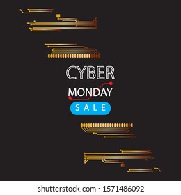 Cyber monday sale with circuit board background. Modern design.Vector illustration