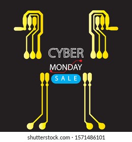 Cyber monday sale with circuit board background. Modern design.Vector illustration