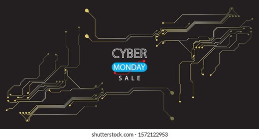 Cyber monday sale with circuit board background. Promotional online sale event. vector illustration