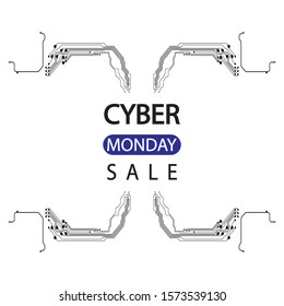 Cyber monday sale with circuit board background. Simple design.Vector illustration