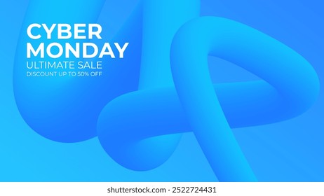 Cyber Monday Sale. Kommerzieller Hintergrund für Cyber Monday Online-Rabatt-Shopping-Promotion und Werbung. 3D-Kurve. Blaue Farbe. Vektorgrafik.