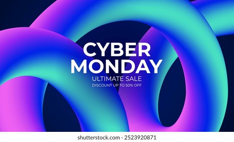 Cyber Monday Sale. Kommerzieller Hintergrund für Cyber Monday Online-Rabatt-Shopping-Promotion und Werbung. 3D-Kurve. Helle Farben. Vektorgrafik.