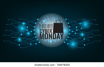 Cyber Monday Sale concept wiht technology background banner. Illustrated vector