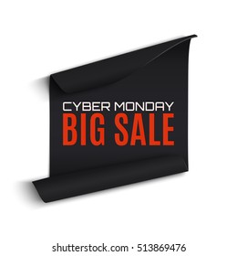 Cyber Monday sale curved paper banner, isolated on white background. Vector illustration.