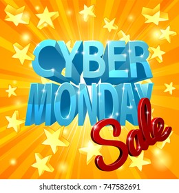 A Cyber Monday Sale design with 3d letters and yellow stars