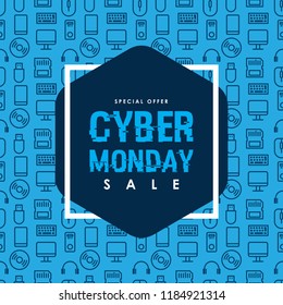 Cyber Monday Sale design on Computer technology seamless pattern. Vector Illustration