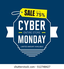 Cyber Monday sale design template. Cyber Monday Blue banner. Cyber Monday Sale Poster. Cyber Monday Calligraphic Advertising Poster design. Sale Discount Banner Label style. Vector illustration