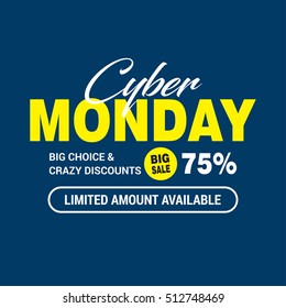 Cyber Monday Sales Design-Vorlage. Cyber Monday Blue Banner. Cyber Monday Sale Poster. Cyber Monday Kalligrafische Werbeplakatdesign. Banner-Label-Stil mit Rabatt verkaufen. Vektorgrafik