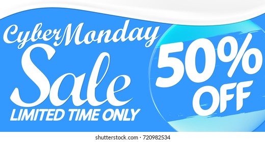 Cyber Monday Sale, discount 50% off, poster design template, vector illustration