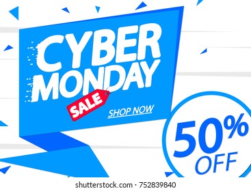 Cyber Monday Sale, discount 50% off, poster design template, vector illustration