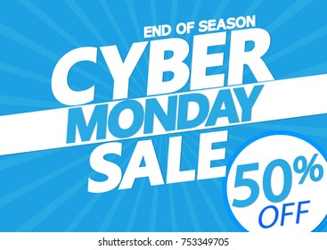 Cyber Monday Sale, discount 50% off, poster design template, end of season, vector illustration