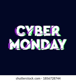 Cyber Monday sale and discount concept banner in distorted glitch style. Text and title for your Cyber Monday ad, branding, shares and social media design.