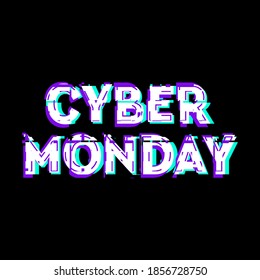 Cyber Monday sale and discount concept banner in distorted glitch style. Text and title for your Cyber Monday ad, branding, shares and social media design.