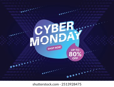 Venta de Cyber monday con descuento Plantilla de Anuncio de neón digital para Vector de promoción empresarial